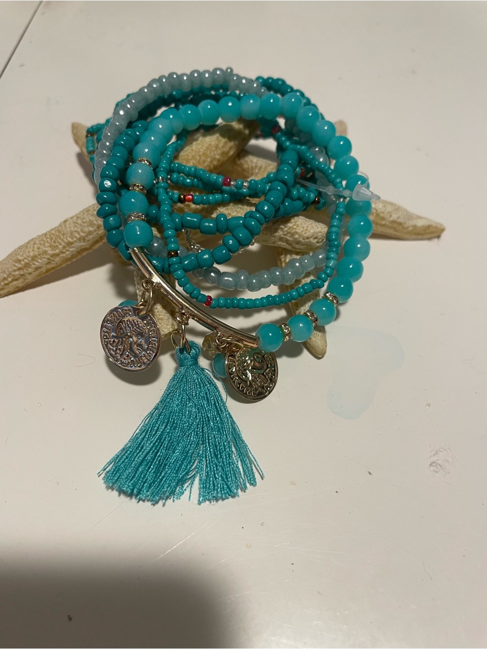 Turquoise Beaded Tassel Charm Bracelet Set - Unknown Brand - Picture 2 of 4